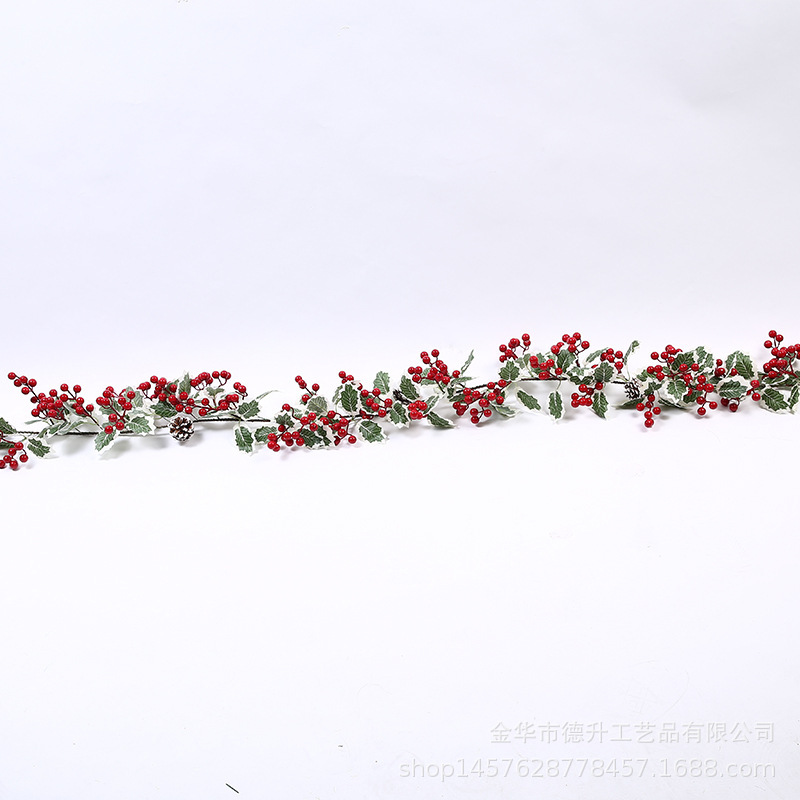 Desheng Cross-border E-commerce Amazon Factory supplies white-edged Christmas triangular leaf, money fruit, red fruit, pinecone and vine decorations pic 5