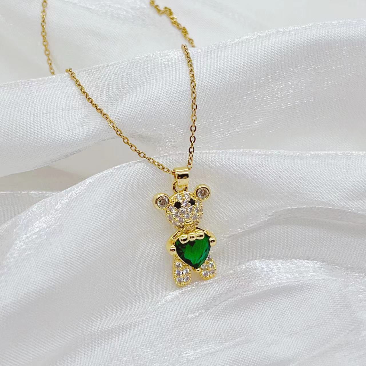 Cross-border new product, Bear Zircon necklace, personalized design, fashionable ins style, heart-shaped collarbone chain jewelry wholesale pic 4