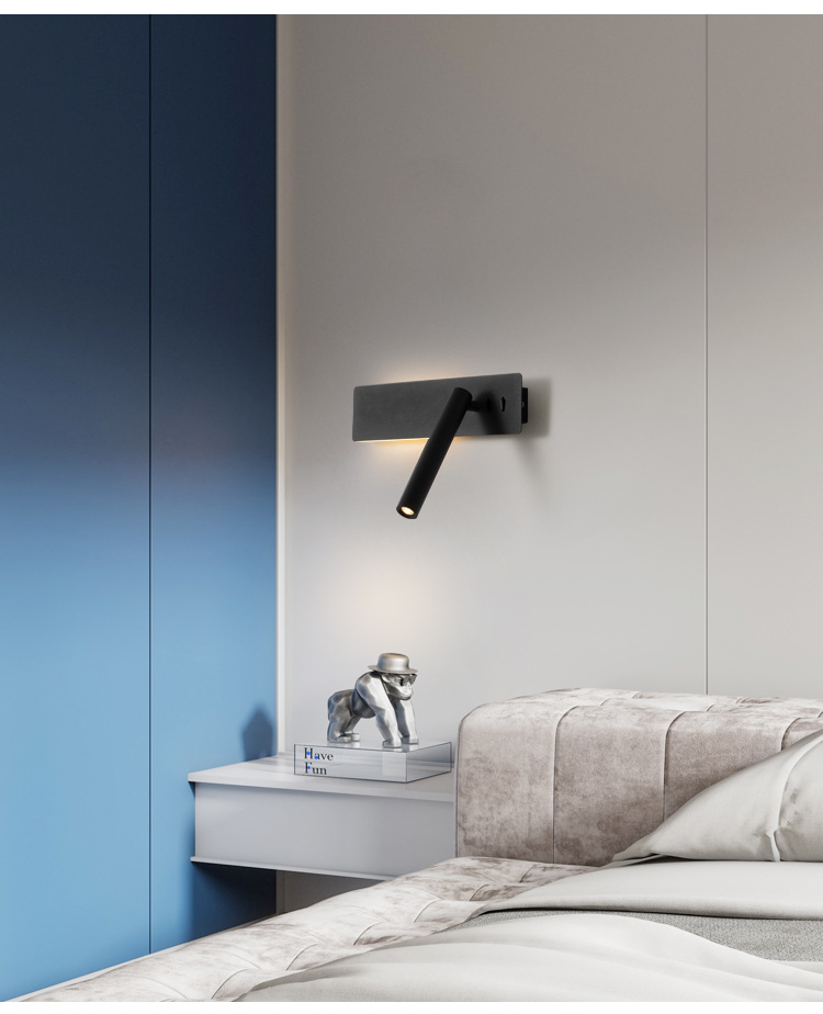 Bedside lamp, wall lamp, bedroom creative with switch, long strip rotating, minimalist reading lamp, hotel living room TV, wall lamp pic 10