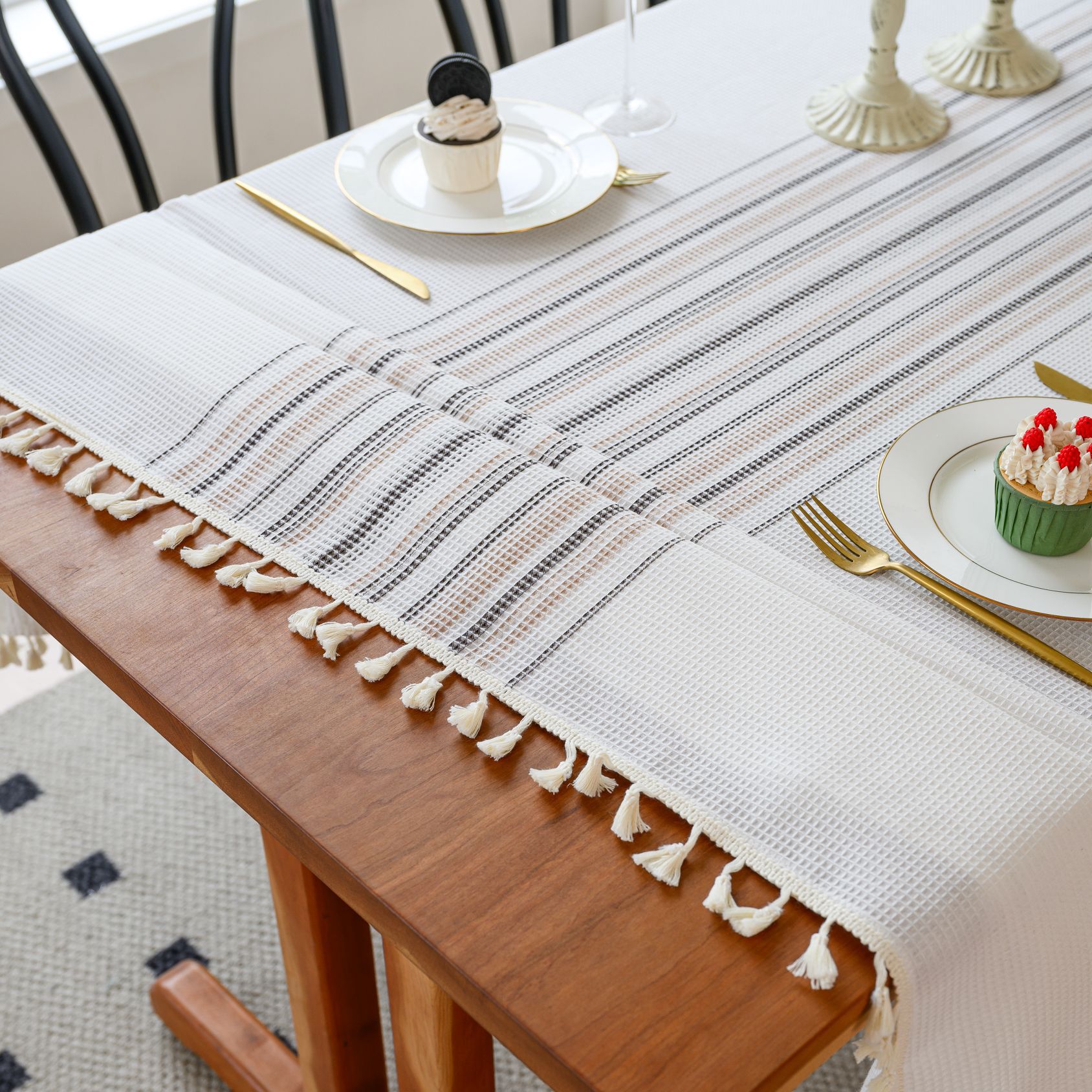 Wholesale of American-style country solid-color household rectangular table fabric, soft and breathable waffle striped coffee table cover fabric pic 23