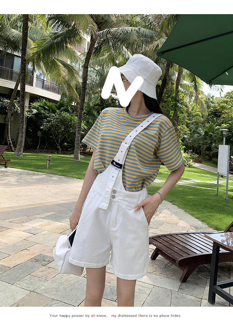 Summer retro salt single-shoulder overalls for women 2021 new style fashionable and youthful thin denim shorts, Korean style loose pic 25