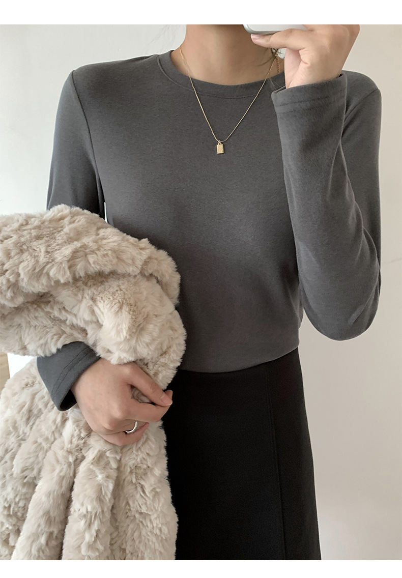 A German velvet semi-high-neck white base layer for women, paired with a stylish, thickened, brushed, and form-fitting mid-neck base layer for autumn and winter pic 13