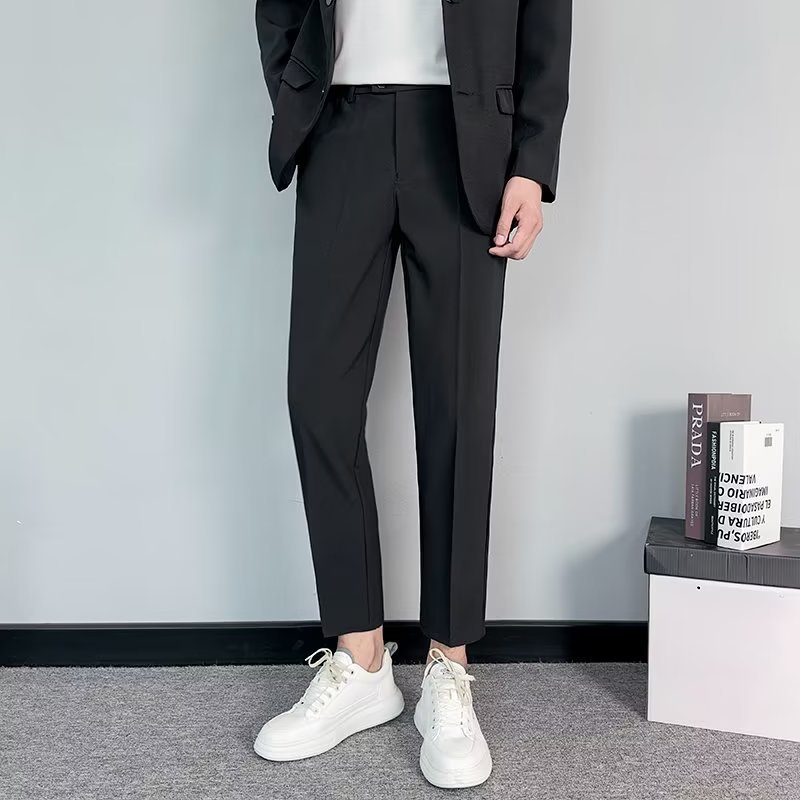 小西裤男坠感修身直筒休闲裤男生婚庆商务秋季高档男装白色九分裤详情19