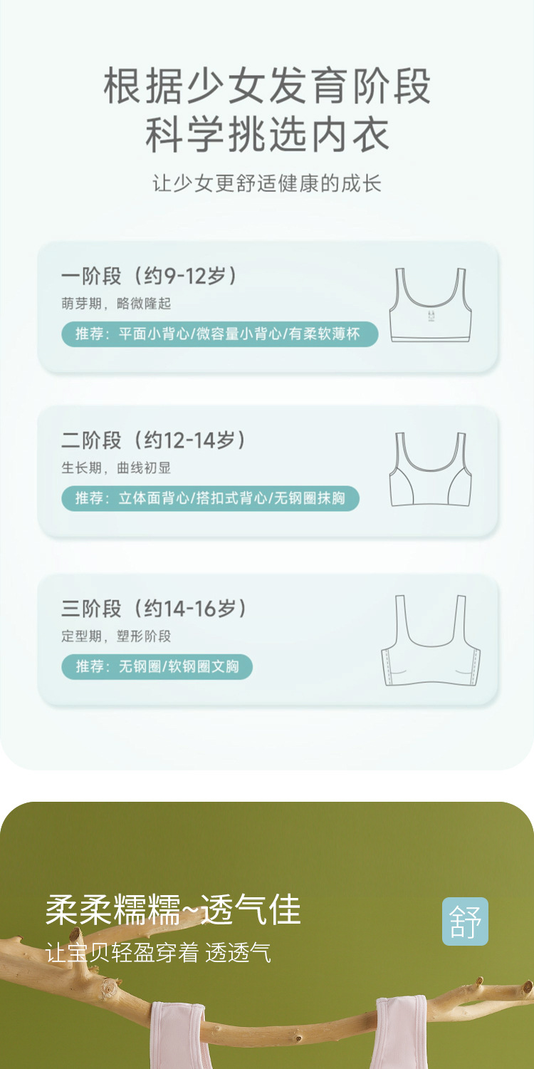 少女内衣女二三阶段初高中学生纯棉运动裹胸青春期女孩发育期文胸详情2