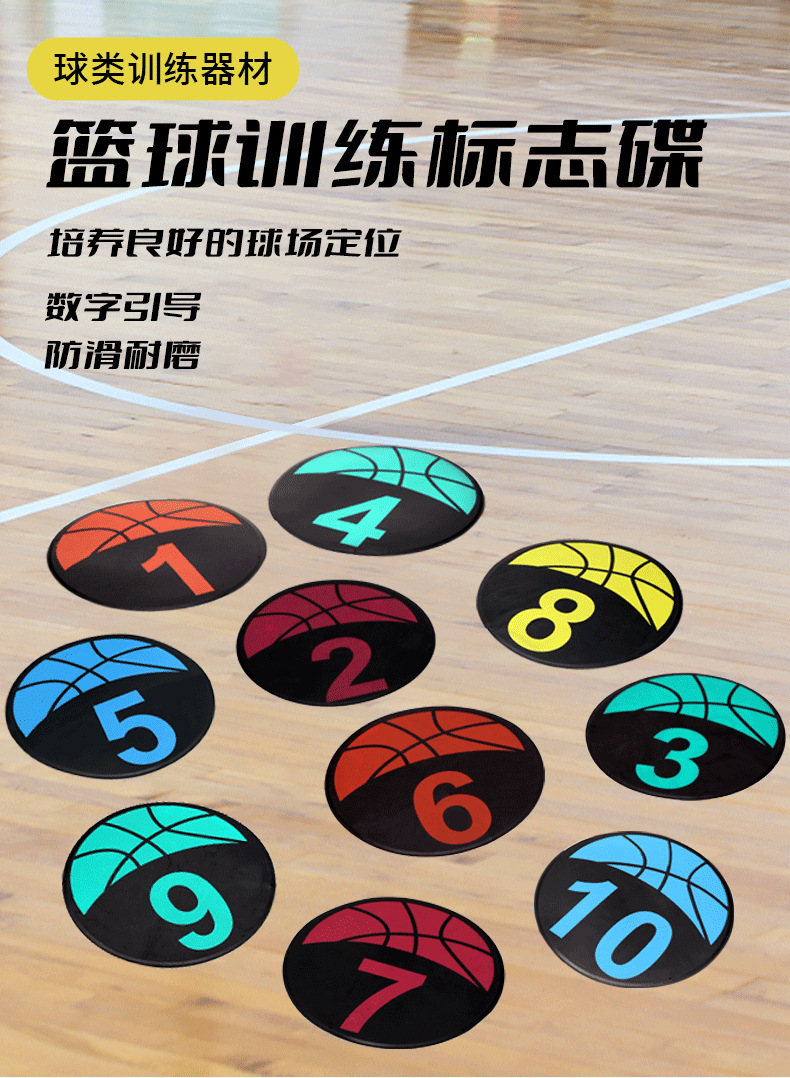 23cm训练篮球地垫 数字1-10标志盘 足球篮球数字标志碟 不干胶标签 地标垫 助力运动训练详情1
