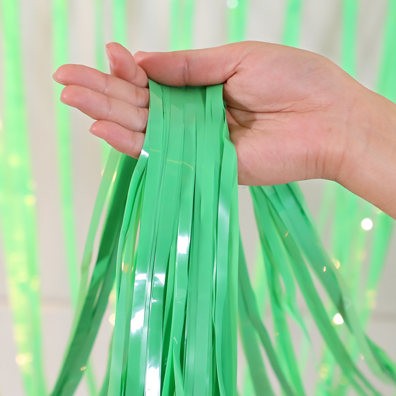 New in-stock style gradient rain silk curtain 2-meter macaron-colored tassel balloon wedding room party background wall curtain decoration pic 5