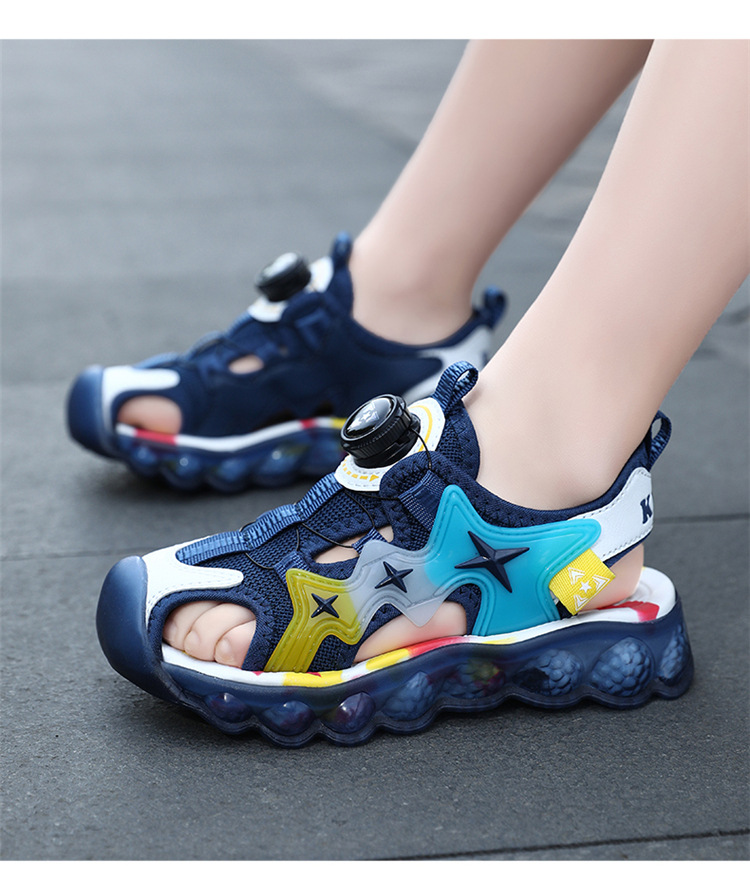 男童运动软底旋转新款2024夏季凉鞋纽扣中大童防滑儿童沙滩鞋包头详情15