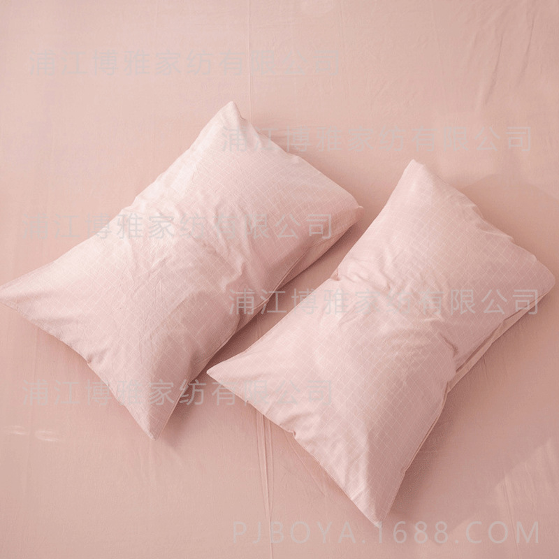 Boya high-quality modern simple grid plain washed cotton pillowcases, pure cotton single and double person pillowcases wholesale pic 12