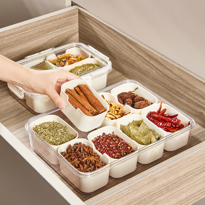 Six-compartment kitchen sealed spice storage box with handle, transparent dried fruit snack plate, large-capacity refrigerator fresh-keeping box pic 5