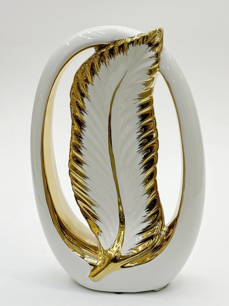 Light luxury modern style electroplated ceramic vase, high-end feather art piece, creative flower arrangement ceramic handicraft display piece pic 11