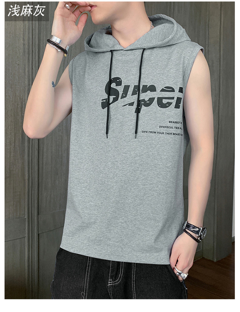 【一件代发】2023夏季新款男士连帽无袖背心韩版纯棉经典百搭坎肩详情16