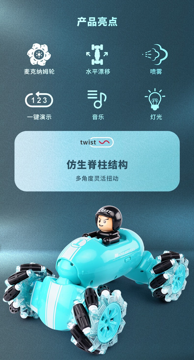 横行喷雾公仔扭变车手势感应高速四驱漂移2.4G无线遥控车玩具批发详情2