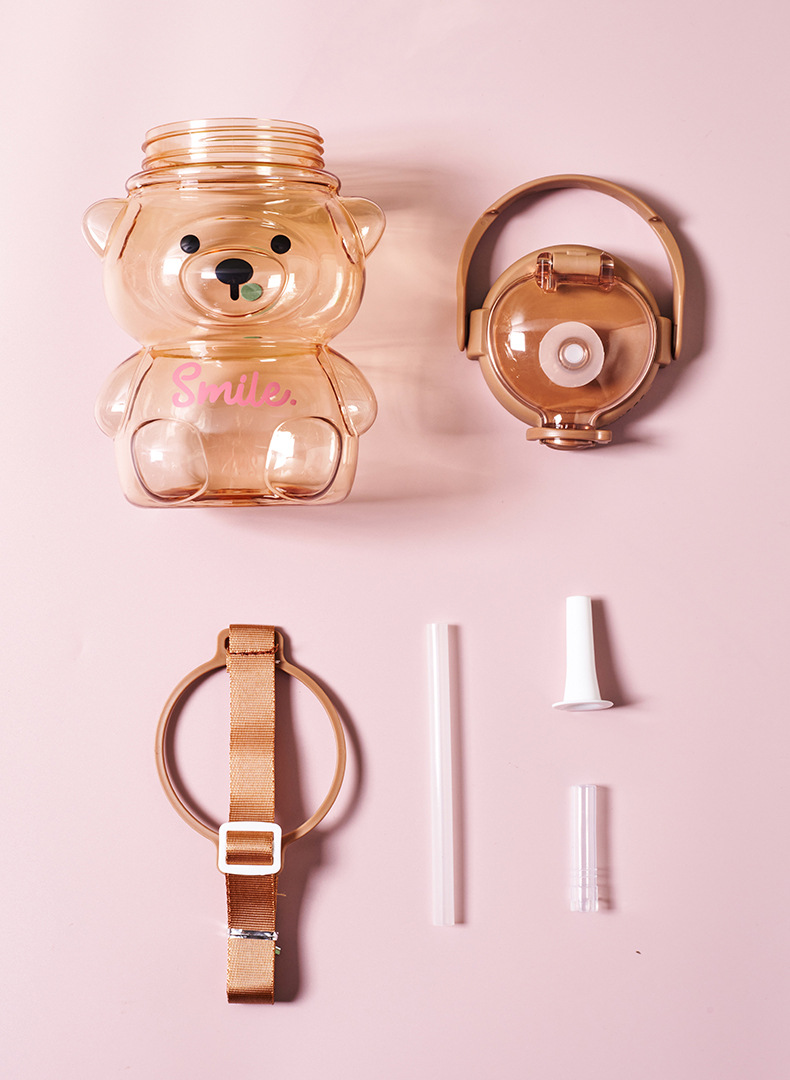 ins风网红可爱小熊杯夏季高颜值女孩吸管户外背带大容量批发水壶详情9