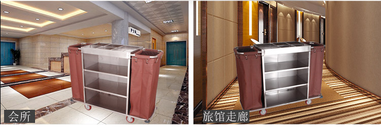 Hotel and guesthouse stainless steel double-sided linen cart, room entrance service cart, hand-pushed cleaning work cart pic 7
