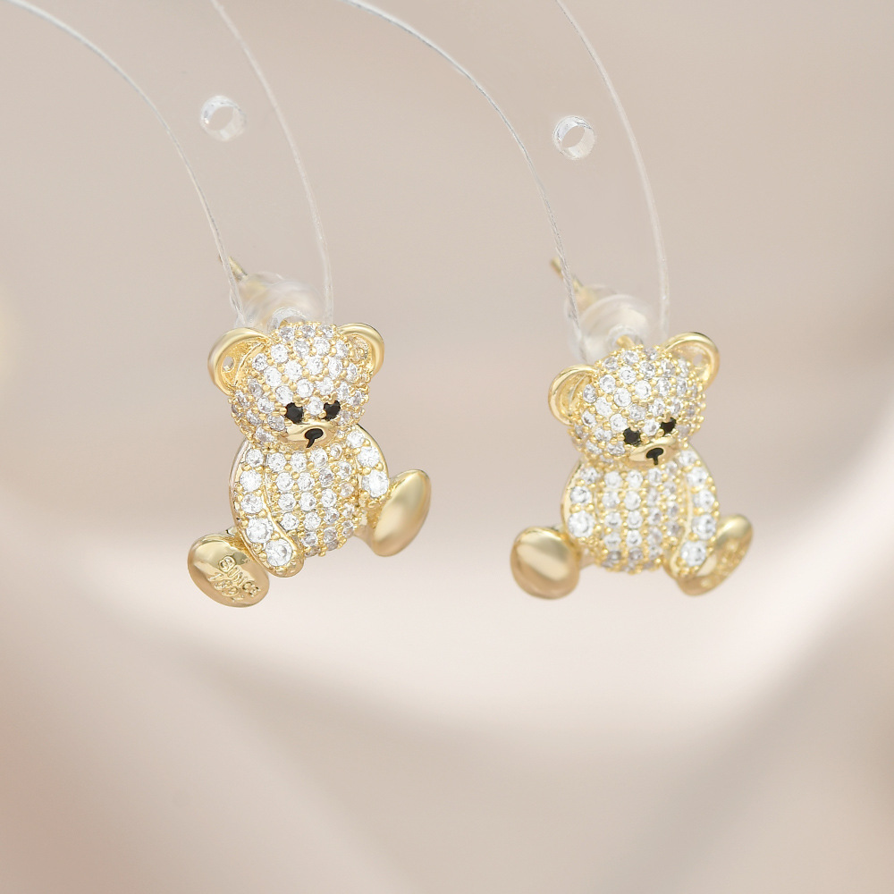 原创设计师系列S925银针气质泰迪熊耳钉女高级感满钻小熊耳饰耳环详情12