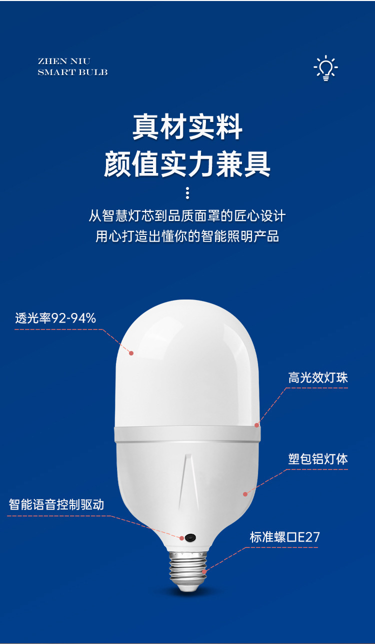 新款小牛led语音灯泡 家用智能口令控制开关灯 楼道节能led球泡灯详情22