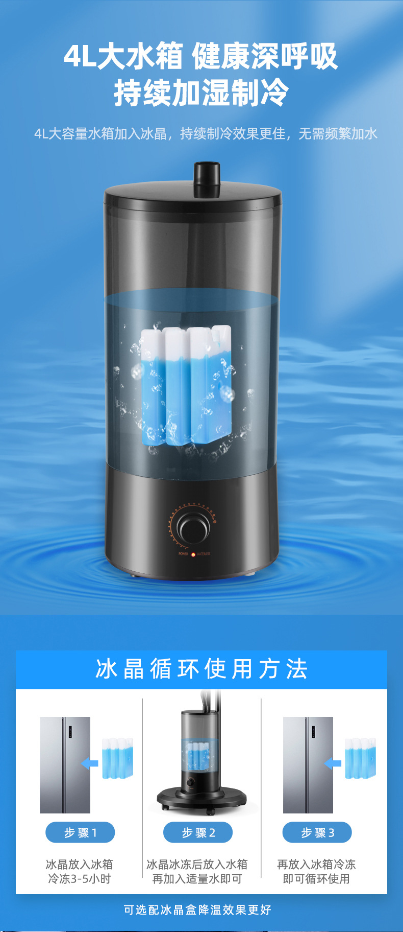 工厂批发家用喷雾风扇加水降温户外户内雾化水冷电风扇mist fan详情7