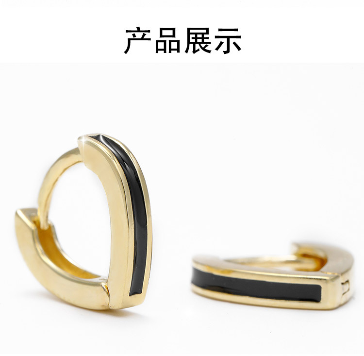S925银饰黑色光面耳扣耳圈时尚烤漆酷甜爱心气质网红女生新款耳饰 pic 5