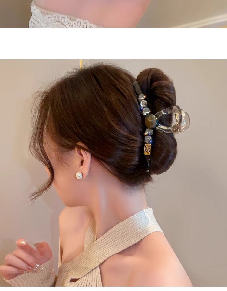 高级感茶色水晶发夹女后脑勺发量多大号鲨鱼夹气质盘发发抓夹头饰详情6