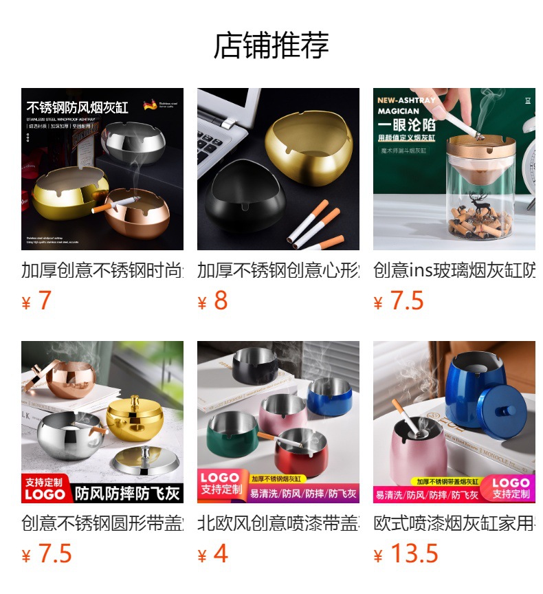 批发镀钛不锈钢烟灰缸带盖加厚加高防飞灰网咖酒吧KTV办公室激光详情1