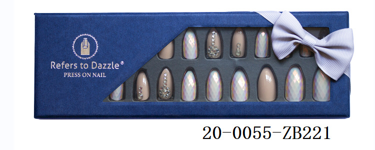 24-piece pointed-head bride wearing nail jewelry, false nail patches, scallion powder with diamonds and adhesive back nail patches gift box toolkit pic 47