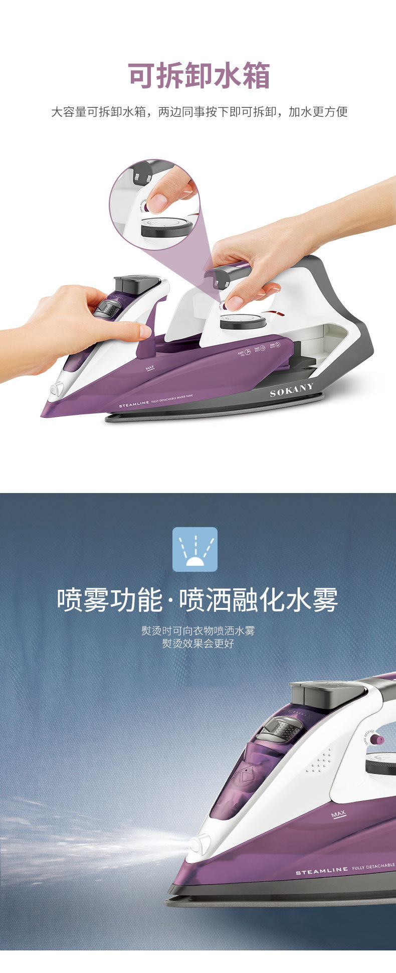 Cross-border SOKANY2078 electric iron, household handheld dormitory steam spray electric iron, ironing machine for smoothing clothes pic 8