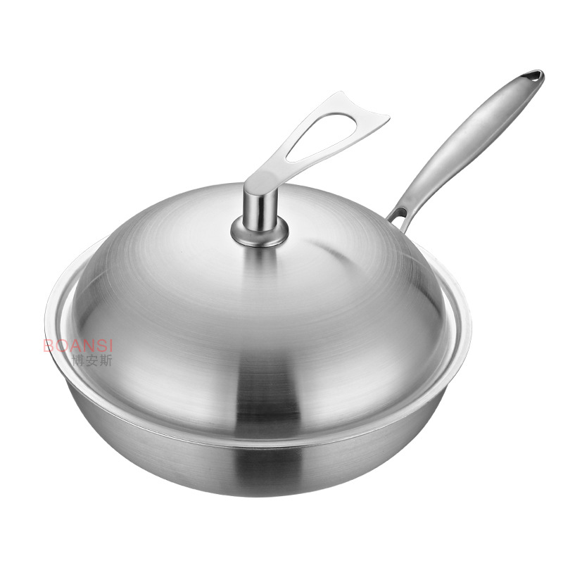 304 stainless steel wok, three-layer steel, low oil fume, no coating, flat bottom, non-stick wok, double-ear induction cooker, universal pic 19