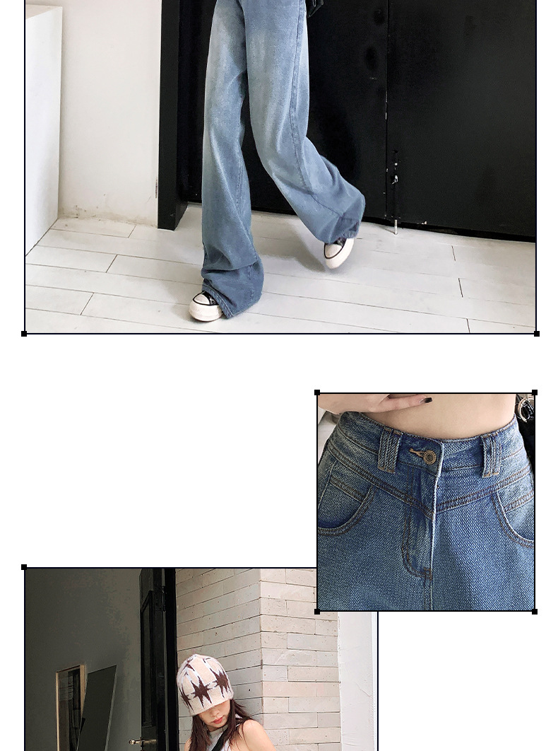 HEY+JEANS星空纹怀旧蓝牛仔裤女2023新款高腰宽松显瘦拼接阔腿裤详情27