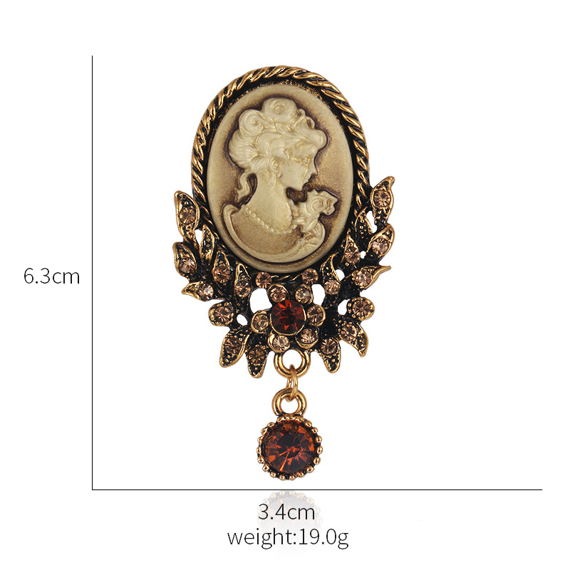 欧美时尚水钻美人头胸针 电镀合金复古胸花女 服装配饰品别针批发详情17