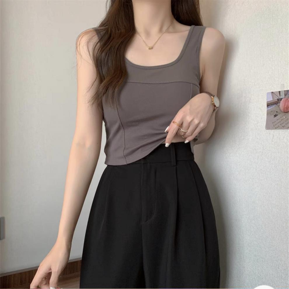 纯棉吊带背心女美背简约百搭小清新带胸垫一体修身打底外穿抹胸详情20