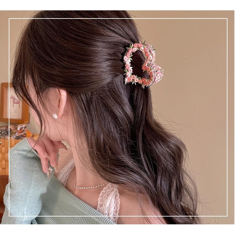 High-end pink flower hairpin for women, 2025 new style sweet heart-shaped BB clip, side bangs hairpin headwear pic 44
