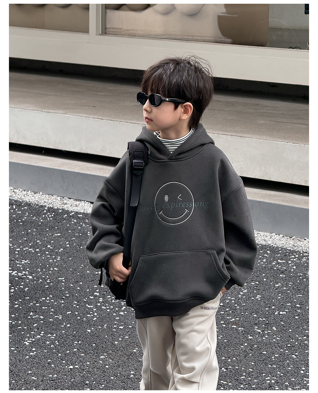 童酷2024儿童冬款湖州织里童装韩版宝宝上衣笑脸刺绣连帽男童卫衣详情25