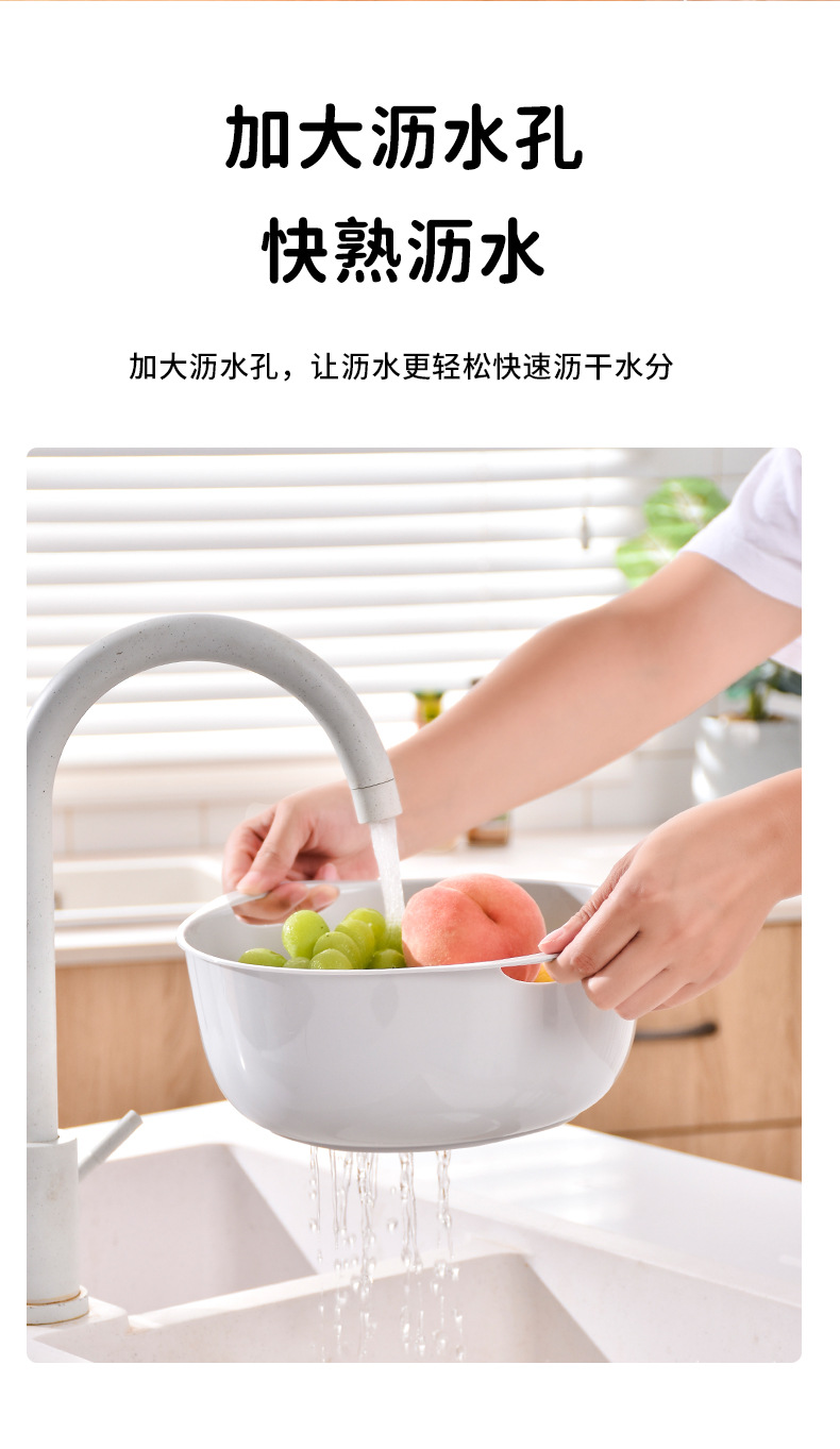 双层沥水篮圆形多功能家用厨房洗菜盆水果篮PP材质带盖沥水篮01188-0507详情7