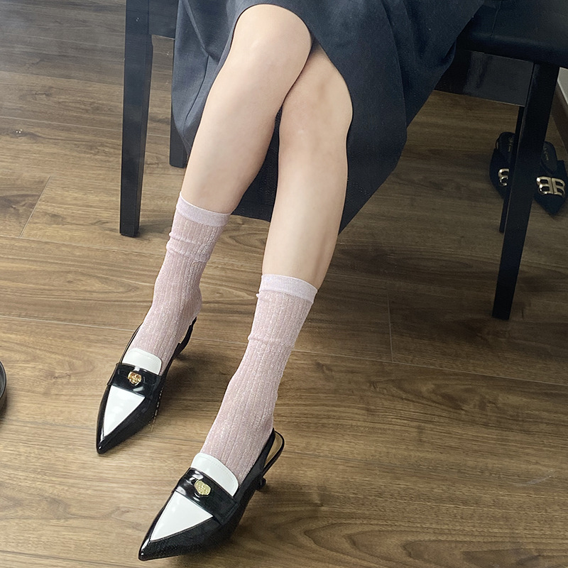 新春夏秋季韩国东大门亮银丝洋气丝袜中筒条纹长袜堆堆袜INS潮袜详情15