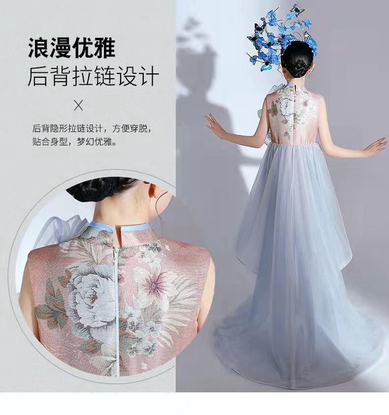 女童旗袍国潮改良夏季主持人儿童模特走秀T台潮装演出服国风礼服详情18