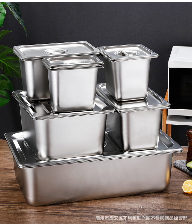 304 stainless steel portion basin, thickened 1/1 portion basin, 1/9 portion plates, commercial buffet basin with lid, square basin pic 9