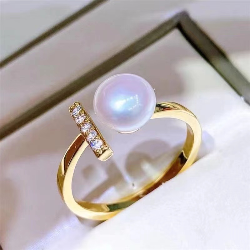 14k包金铜镀真金淡水珍珠空托戒指多珠平衡木开口戒指托新款保色详情4