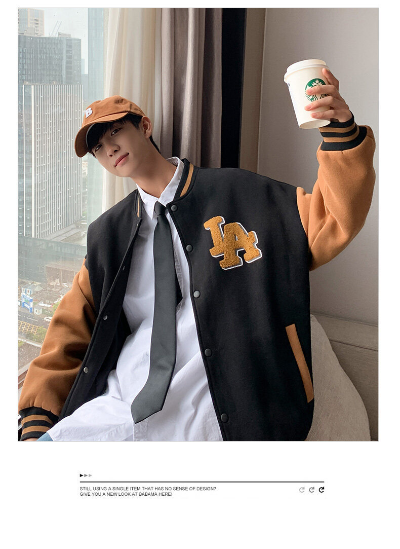 棒球服男春秋外套潮牌宽松男士外套刺绣A字男装夹克ins情侣班服潮详情10