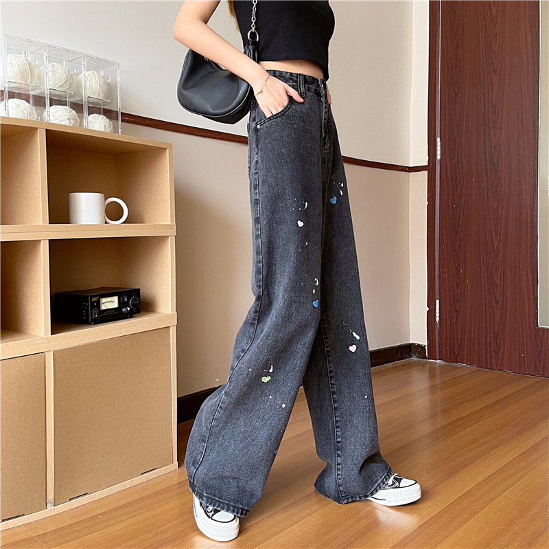 The new Korean style high-waisted straight-leg loose, slimming, wide-leg black floor-length jeans for women in spring and summer are trendy pic 6