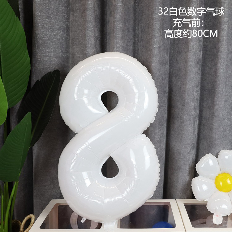 32寸白色数字气球ins小红书同款生日派对布置简约大数字铝膜气球详情20