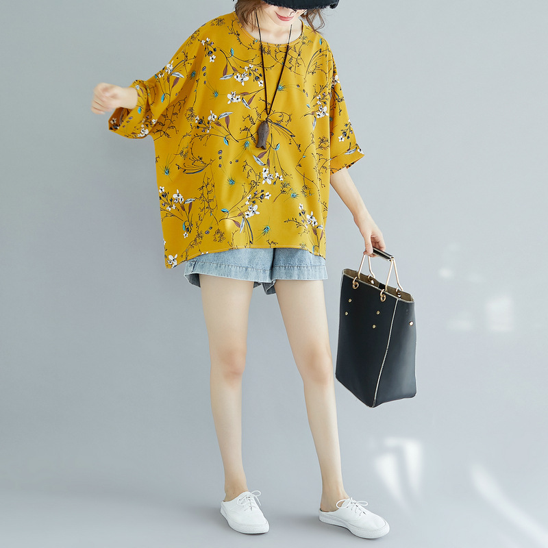 大码女装胖mm短袖t恤女夏季上衣显瘦超宽松印花雪纺衫200斤详情17
