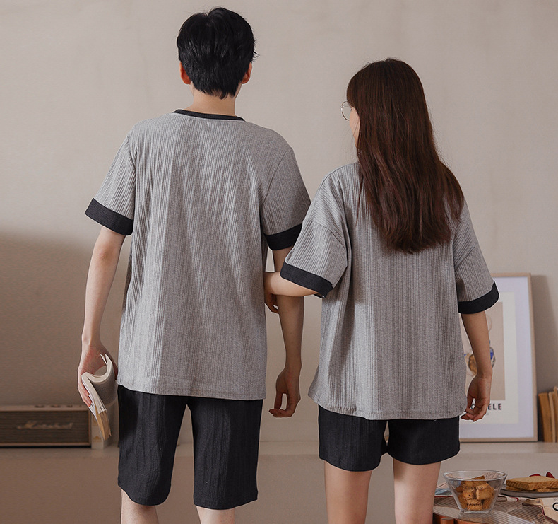 Novedades pareja manga corta pantalones cortos pijamas mujer verano slim algodón peinado hombre traje de hogar suelto casual cartoon pic 111