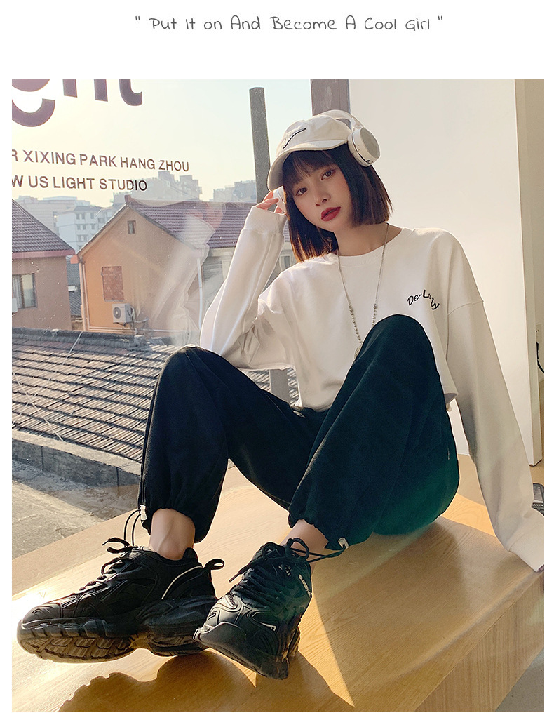 Grey sport pants for women Spring/Autumn 2021 new style loose, tight-fitting, high-waisted, drape casual straight-leg wide-leg sweatpants pic 17