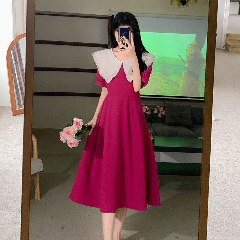 胖MM大码夏新款文艺复古小清新法式荷叶领收腰系带连衣裙短袖显瘦详情2