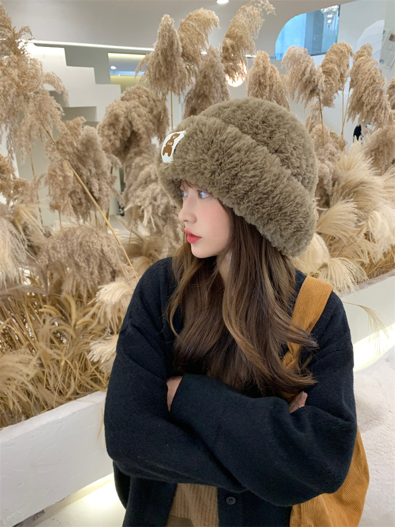Sheepskin fleece headwear and ear-protecting hat, big head collar to show off face, little Northeast Mongolian cold-proof knitted hat, cute little bear pic 16