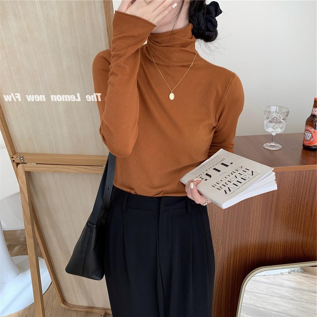 秋冬新款女装高领卷边打底衫糖果色修身保暖基础款仿羊绒衫毛衣女详情92