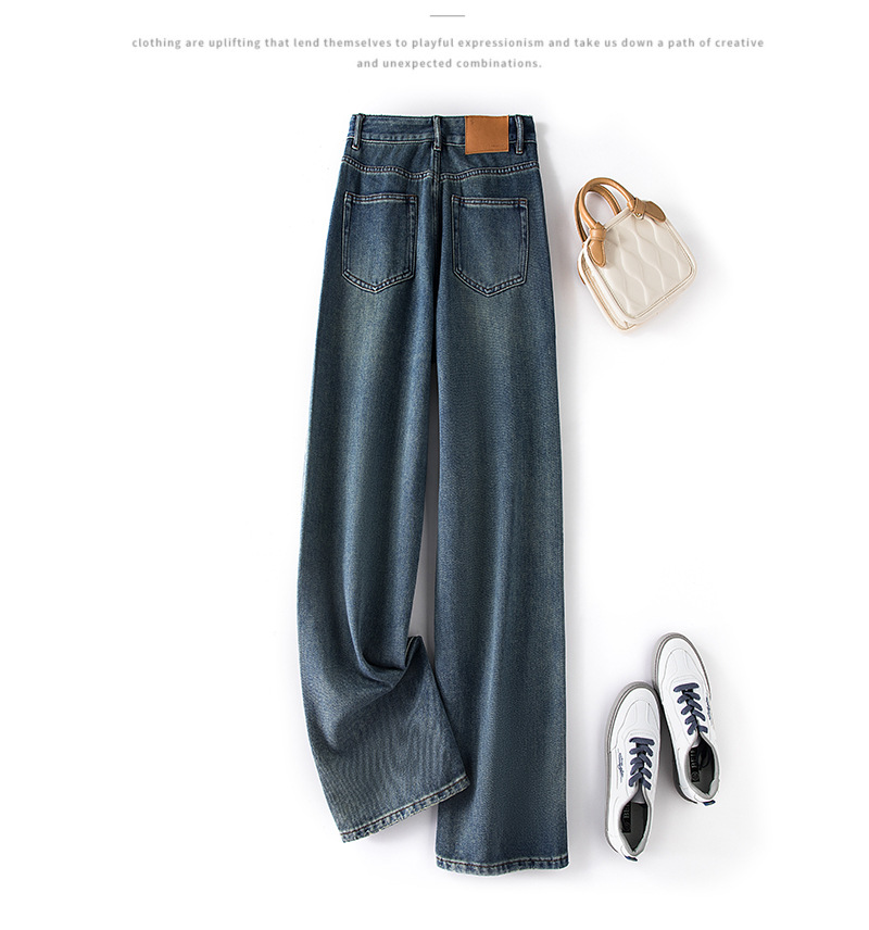 High-waisted straight-leg jeans for women, Spring 2023 new style, loose, slimming, drape, retro and nostalgic, floor-length wide-leg pants pic 21