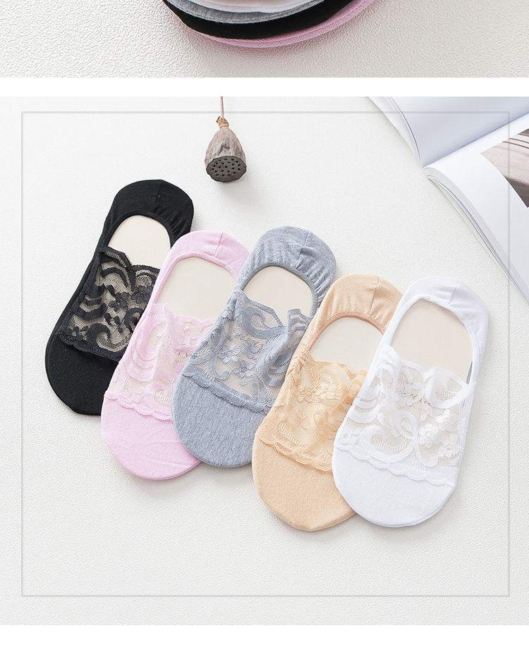 蕾丝船袜秋季浅口隐形袜套韩版花边纯棉底袜套女士隐形袜网眼透气详情9