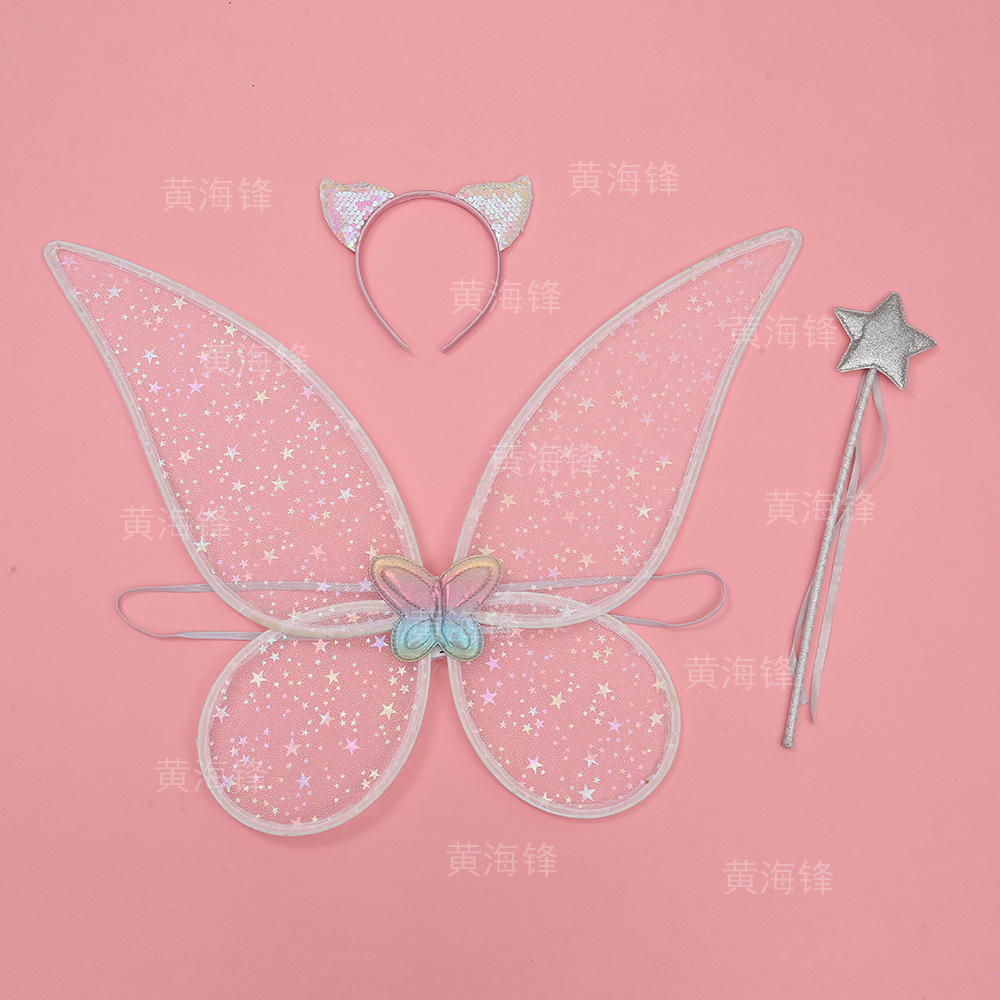 跨境圣诞节精灵翅膀套装舞会带灯单层天使翅膀魔法棒发箍三件套详情12