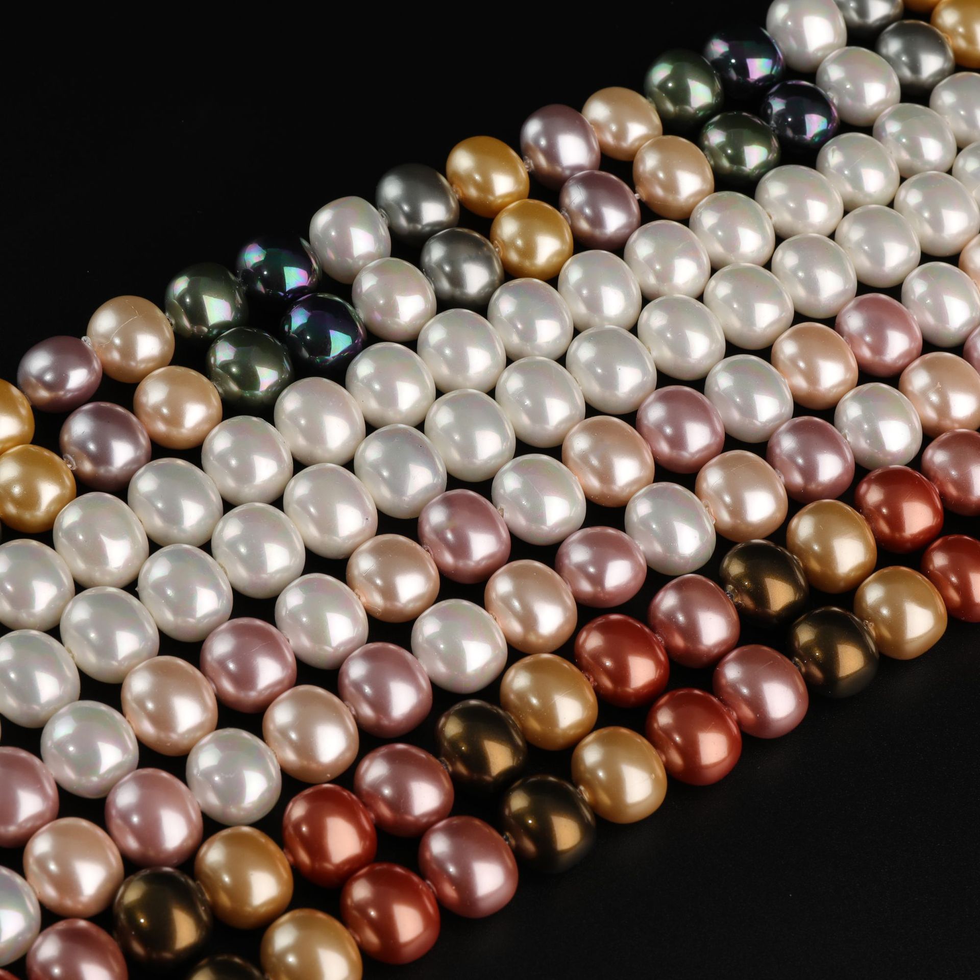Factory direct supply of broad bean-shaped straight-hole shell pearls, naturally shaped horizontal-hole shell pearls, handcrafted DIY jewelry accessories and beads pic 1